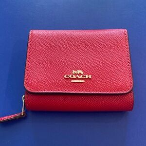 Coach Red Leather Wallet with Gold Logo and Wristlet
